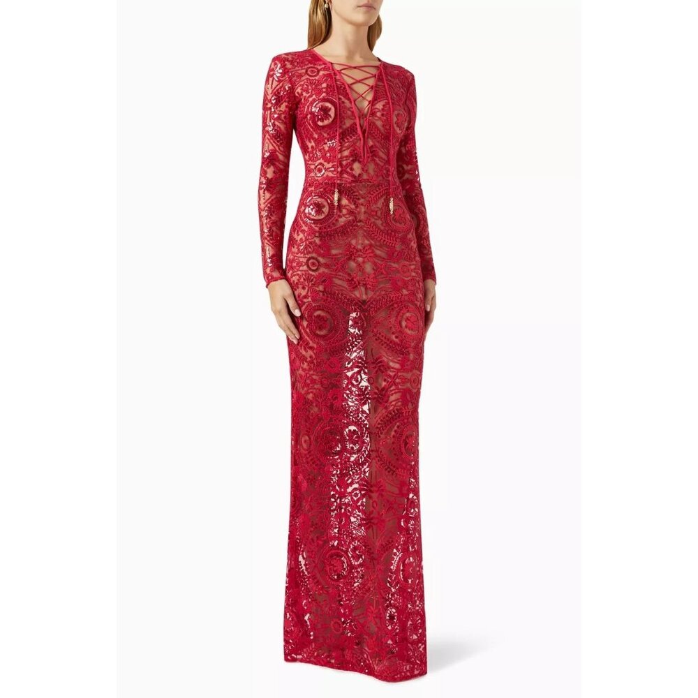 NWT $1200 Elisabetta Franchi Red Carpet Lace Dress Red Size 4